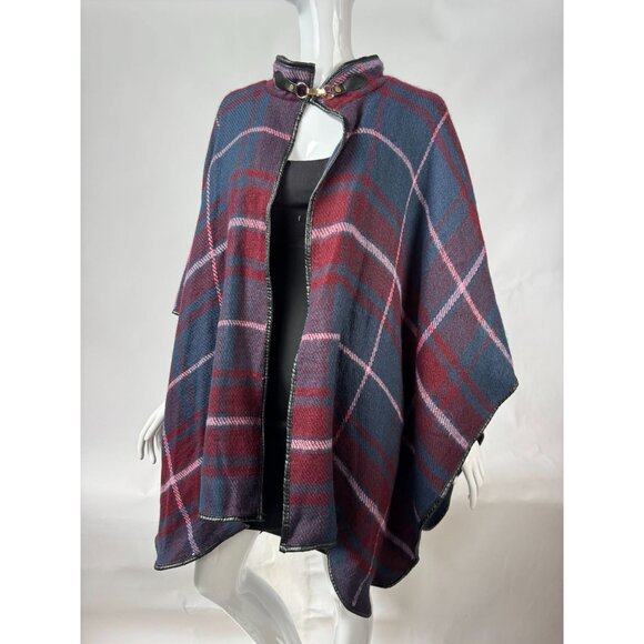 Apt. 9 Womens Plaid Poncho With Faux Leather Trim & Clasp Closure - Picture 16 of 16